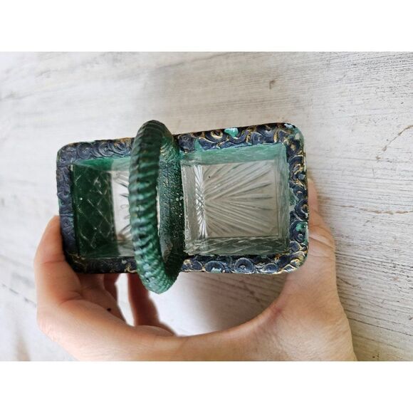 Vintage glass baskets decor unique green trinket holder container - Picture 5 of 9